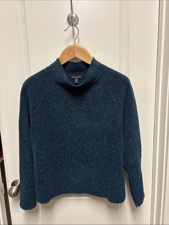 Eileen Fisher Sweaters - Eileen Fisher Deep Teal Organic Cotton Mock Neck Sweater Size L